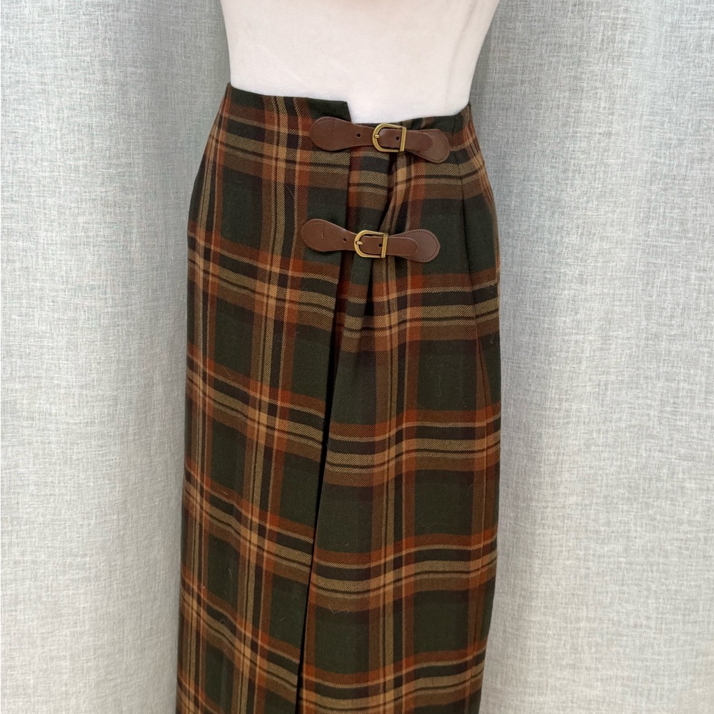 Lauren Ralph Lauren brown green plaid wrap skirt - Picture 6 of 9